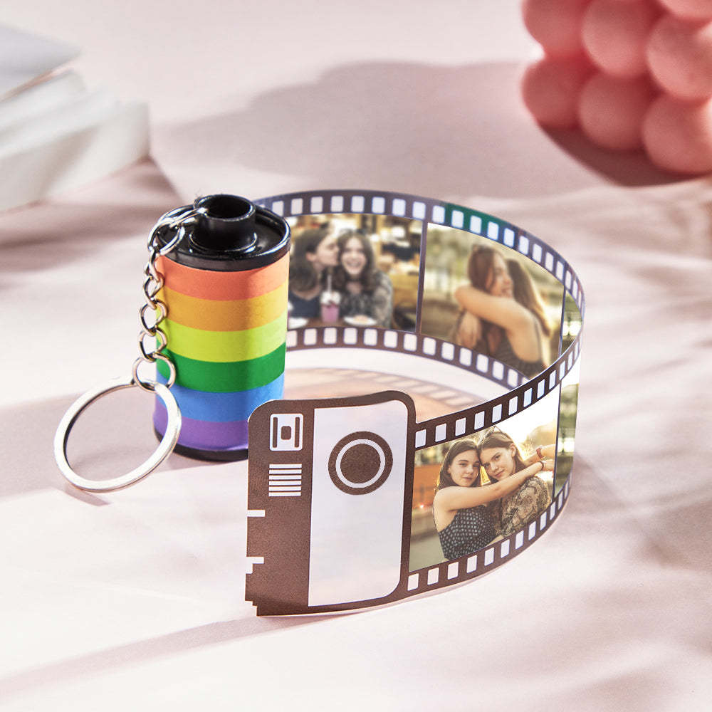 Custom Rainbow Film Roll Keychain Personalized Multiphoto Roll Keychain Gift for LGBT - auphotoblanket