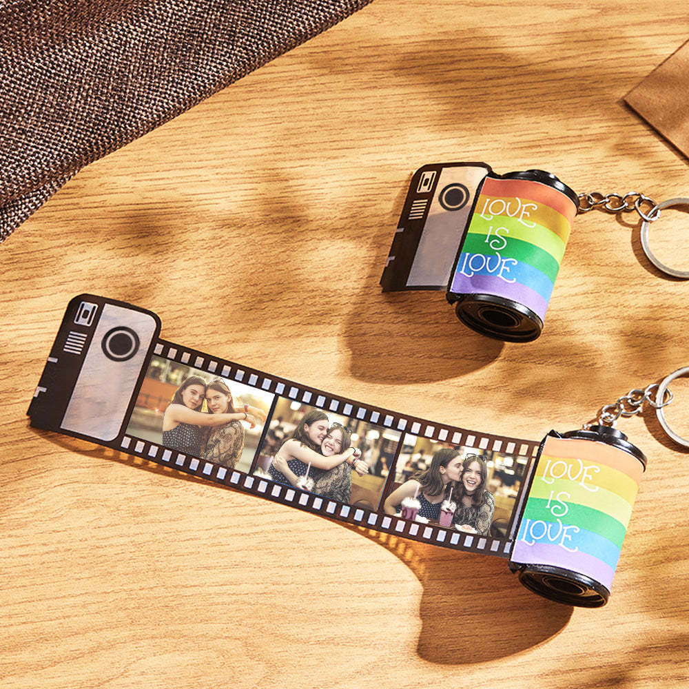 Custom Rainbow Film Roll Keychain Personalized Multiphoto Roll Keychain Gift for LGBT - auphotoblanket