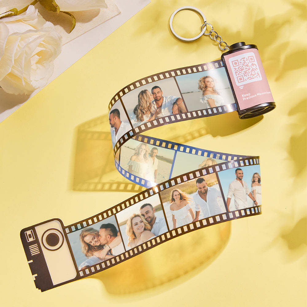 Scannable QR Code Shell Film Roll Keychain with Your Photo or Text Multiphoto Personalized Gift for Her - auphotoblanket