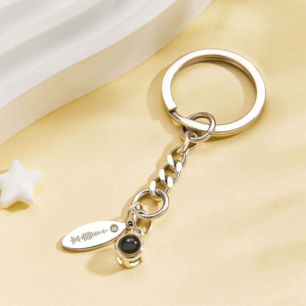 Custom Photo Projection Scannable Spotify Code Keychain Personalized Photo Music Keyring Anniversary Gifts - auphotoblanket