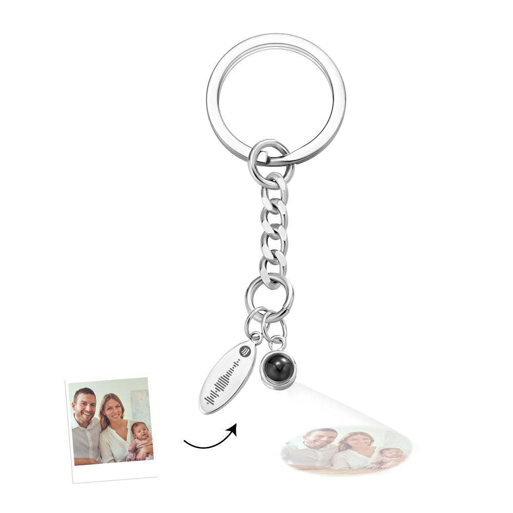 Custom Photo Projection Scannable Spotify Code Keychain Personalized Photo Music Keyring Anniversary Gifts - auphotoblanket
