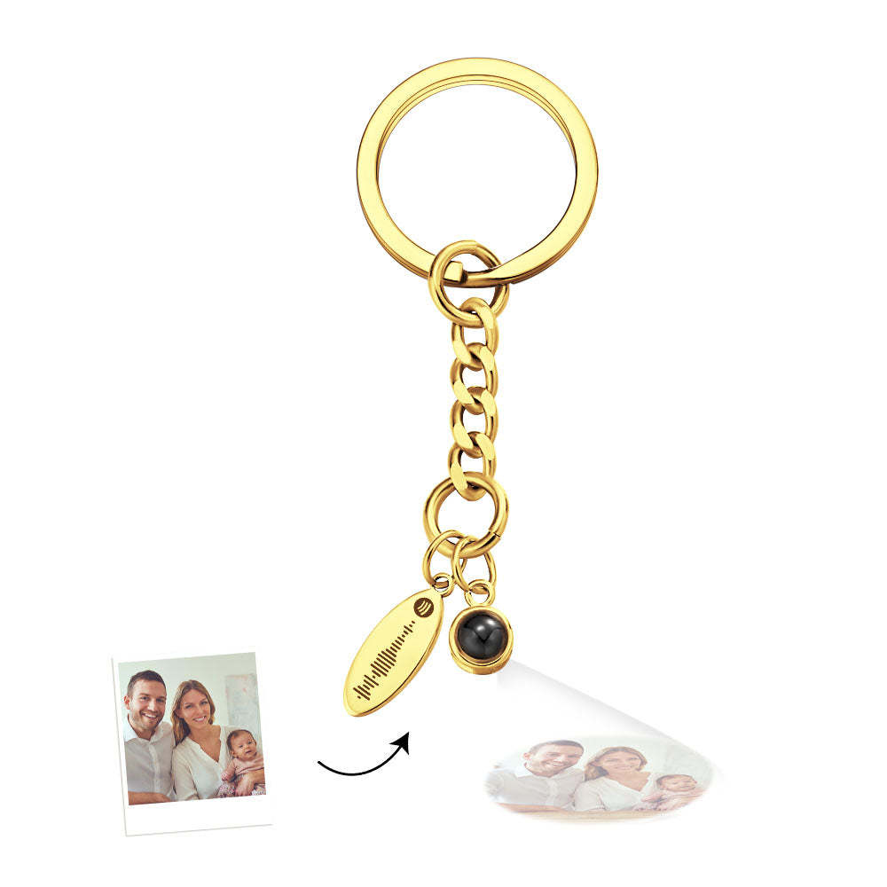 Custom Photo Projection Scannable Spotify Code Keychain Personalized Photo Music Keyring Anniversary Gifts - auphotoblanket