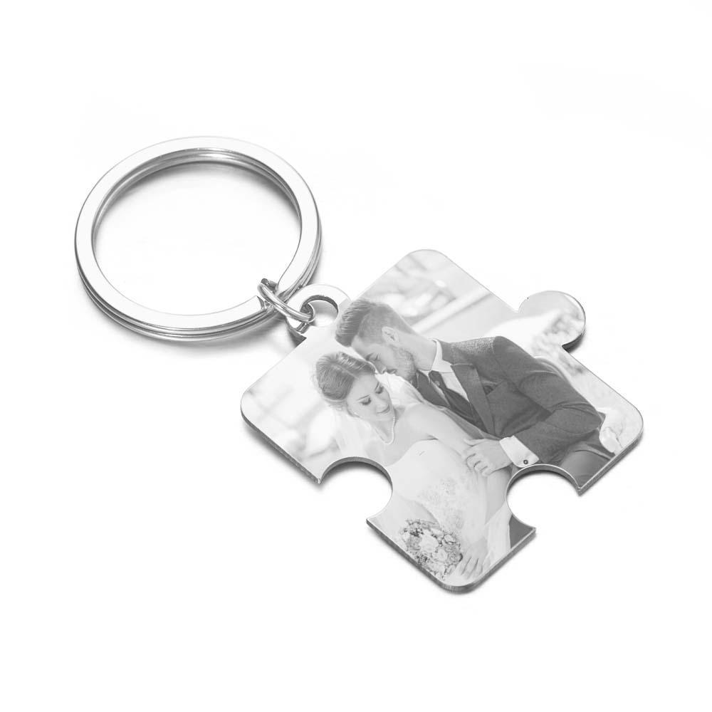 Personalized Jigsaw Puzzle Piece Custom Photo Keychain Couple Anniversary Long Distance Gift - auphotoblanket
