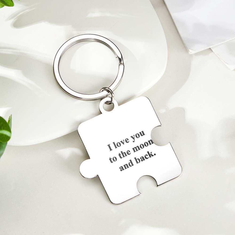 Personalized Jigsaw Puzzle Piece Custom Photo Keychain Couple Anniversary Long Distance Gift - auphotoblanket