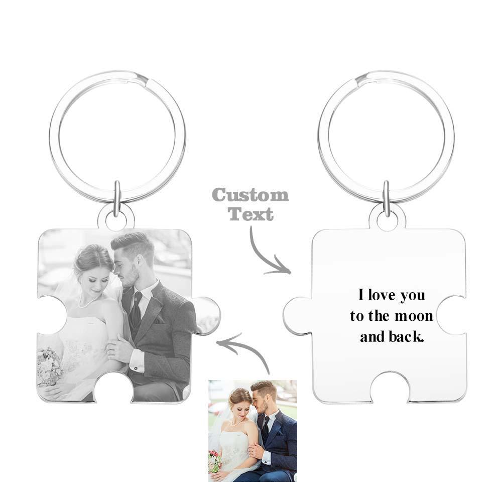 Personalized Jigsaw Puzzle Piece Custom Photo Keychain Couple Anniversary Long Distance Gift - auphotoblanket