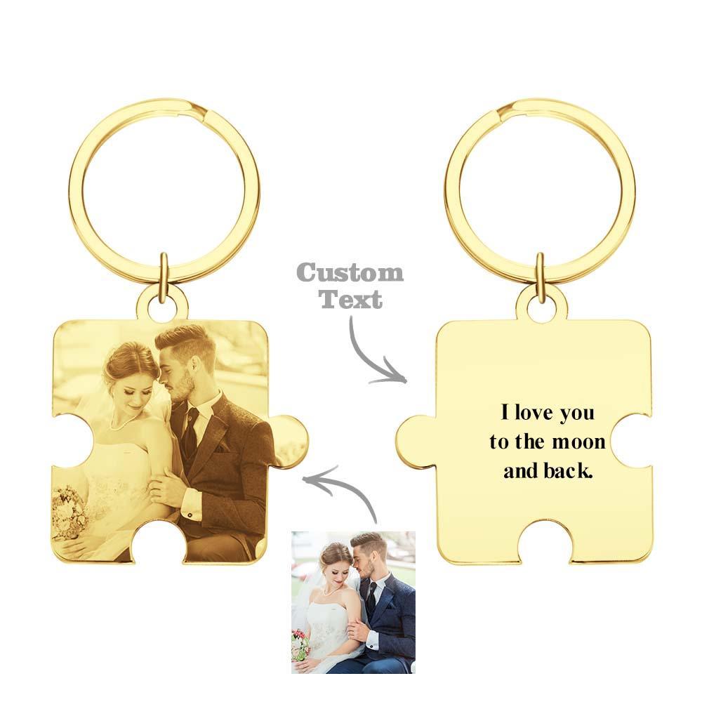 Personalized Jigsaw Puzzle Piece Custom Photo Keychain Couple Anniversary Long Distance Gift - auphotoblanket