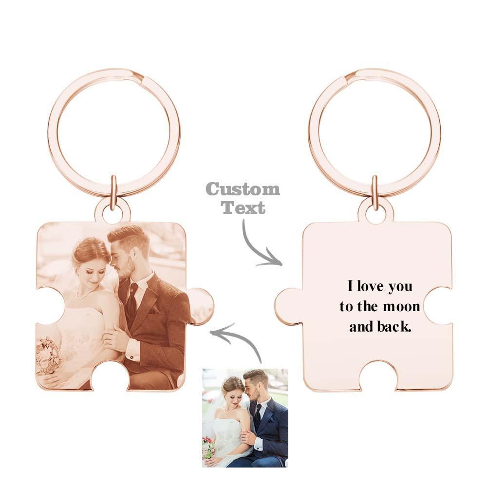 Personalized Jigsaw Puzzle Piece Custom Photo Keychain Couple Anniversary Long Distance Gift - auphotoblanket
