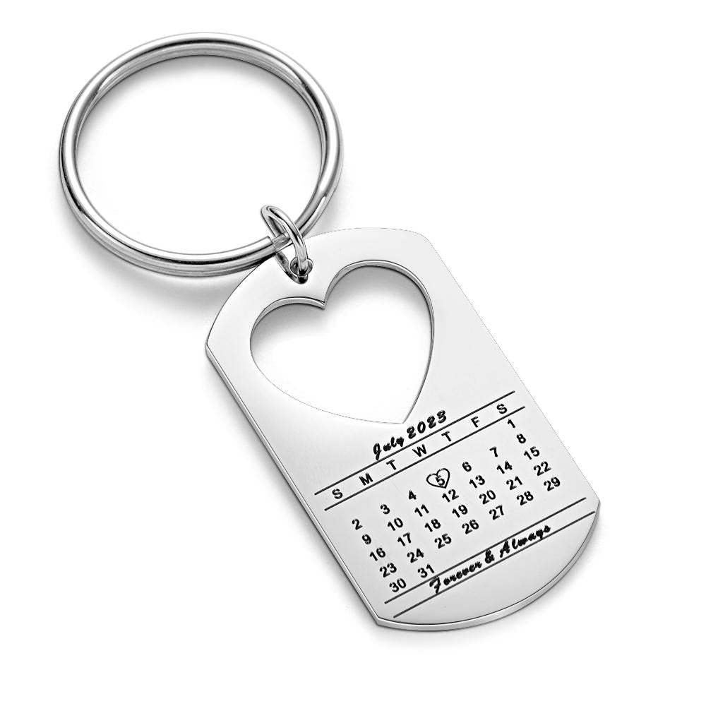 Anniversary Gift Unique Calendar Keychain Personalized Date Engraved for Husband Keychains Engagement Gift for Him - auphotoblanket