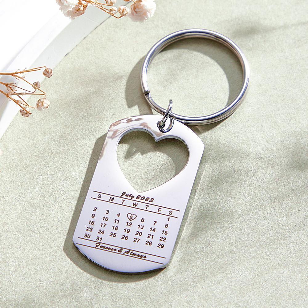 Anniversary Gift Unique Calendar Keychain Personalized Date Engraved for Husband Keychains Engagement Gift for Him - auphotoblanket
