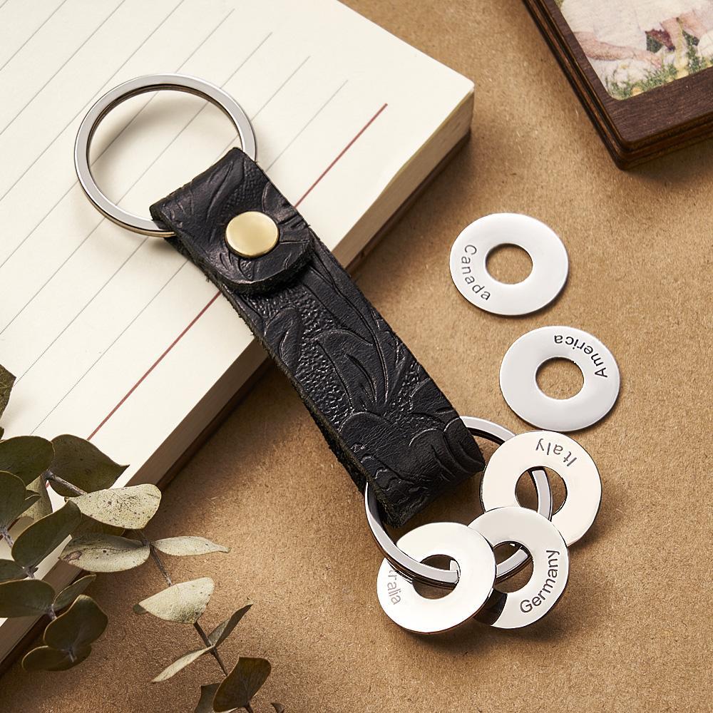 Personalized Traveler Keychain with Engraved Country Ring for Visited Countries Travel Keepsake Gift for Travel Lovers - auphotoblanket
