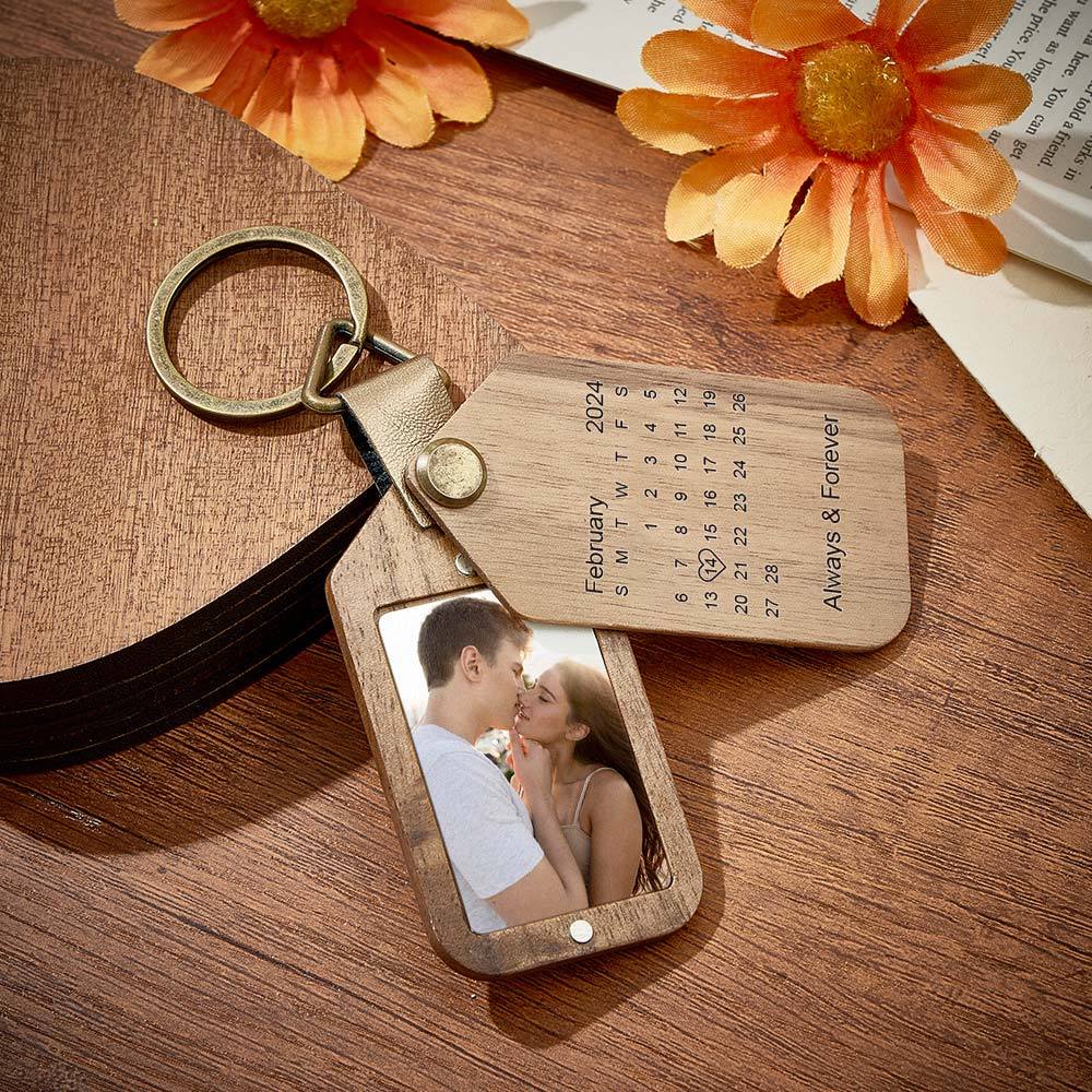 Personalized Calendar Photo Keychain Magnetic Engraved Keychain Valentine's Day Gifts for Him - auphotoblanket
