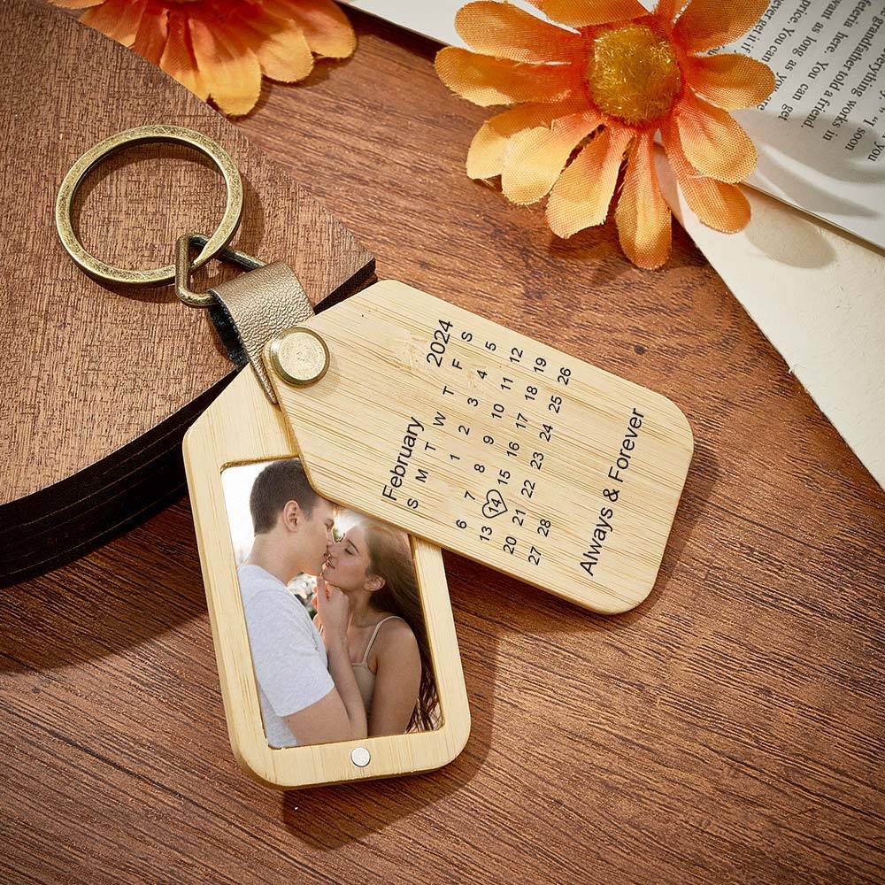 Personalized Calendar Photo Keychain Magnetic Engraved Keychain Valentine's Day Gifts for Him - auphotoblanket