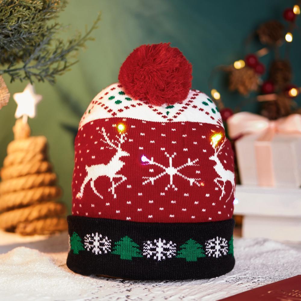 LED Christmas Hat Kids Xmas Hats Beanie Colorful Santa Hats - UNIVERSAL SIZE