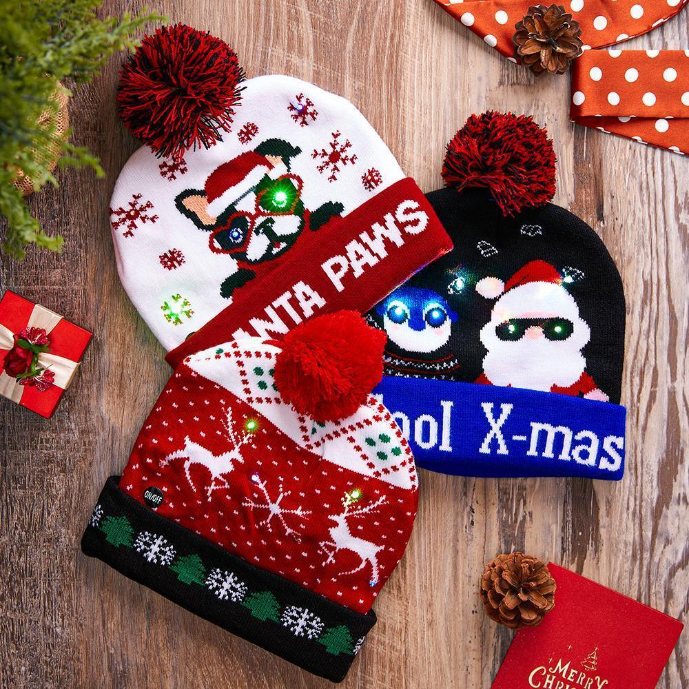 LED Christmas Hat Kids Xmas Hats Beanie Colorful Santa Hats - UNIVERSAL SIZE