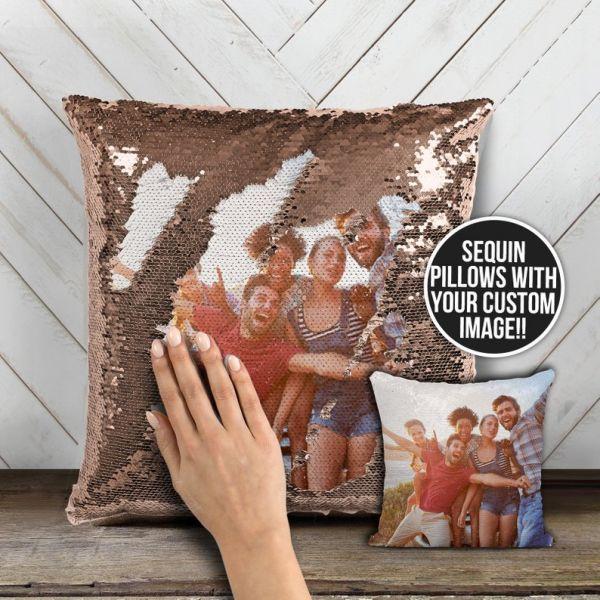 Personalised Photo Sequin Pillow Custom Pillow With Your Photo 15.75 x 15.75 Best Gift