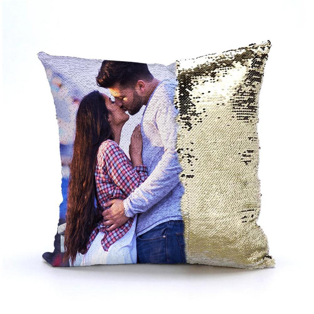 Valentine's Day Gift Full Printing Reversible Personalised Photo Sequin Pillow 15.75" x 15.75" - Super Deal