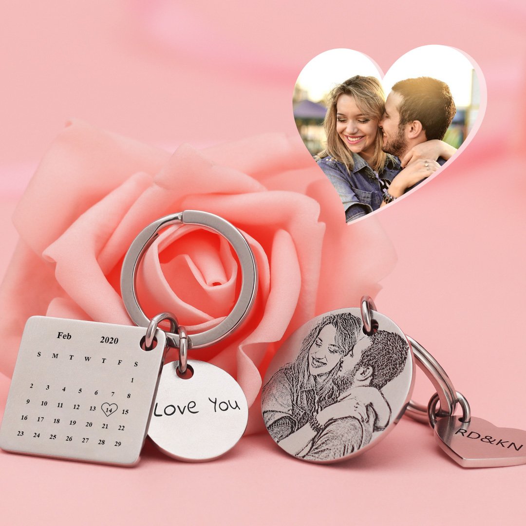 Custom Photo Engraved Calendar Keychain | Best Anniversary Gift