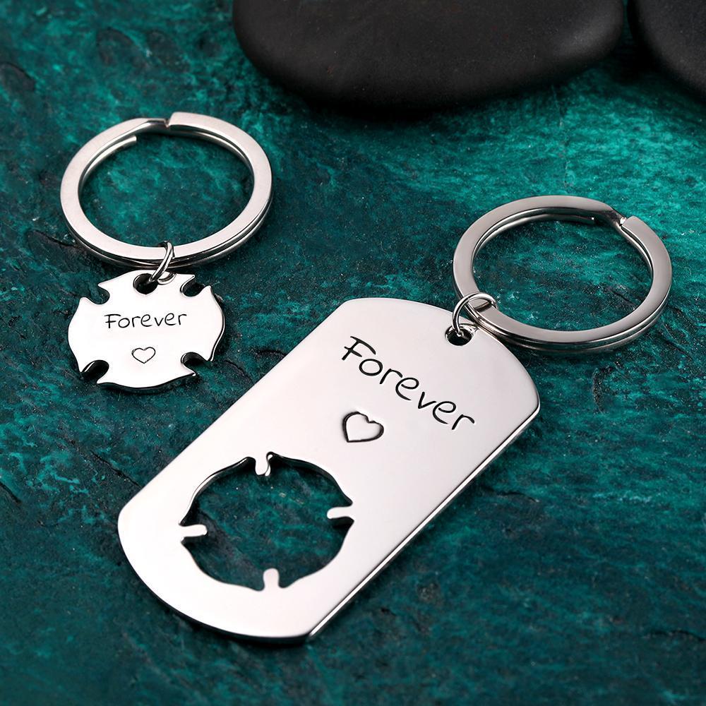 Custom Engraved Couple Keychain Set - Clover Dog Tag
