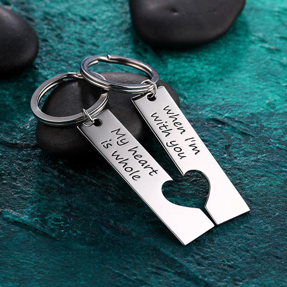 Custom Engraved Couple Vertical Bar Keychain Set