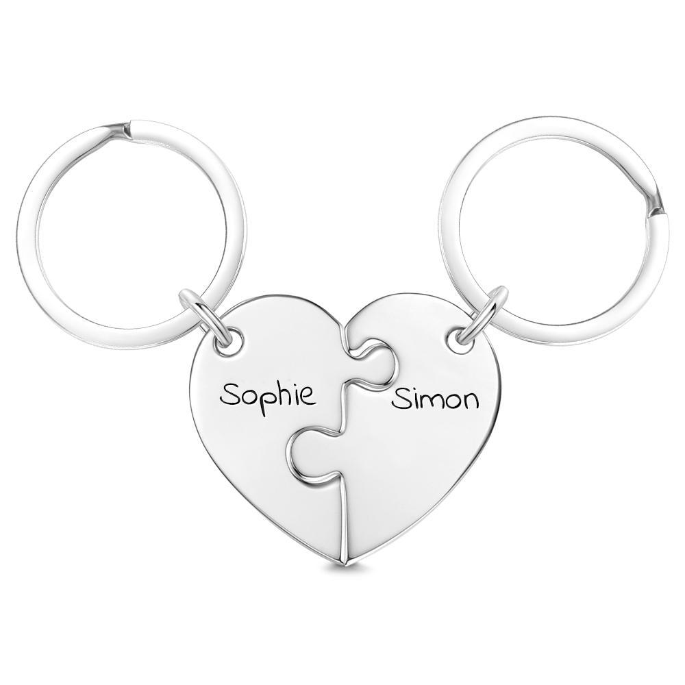 Custom Engraved Heart Keyring Puzzle Couple Keychain Set
