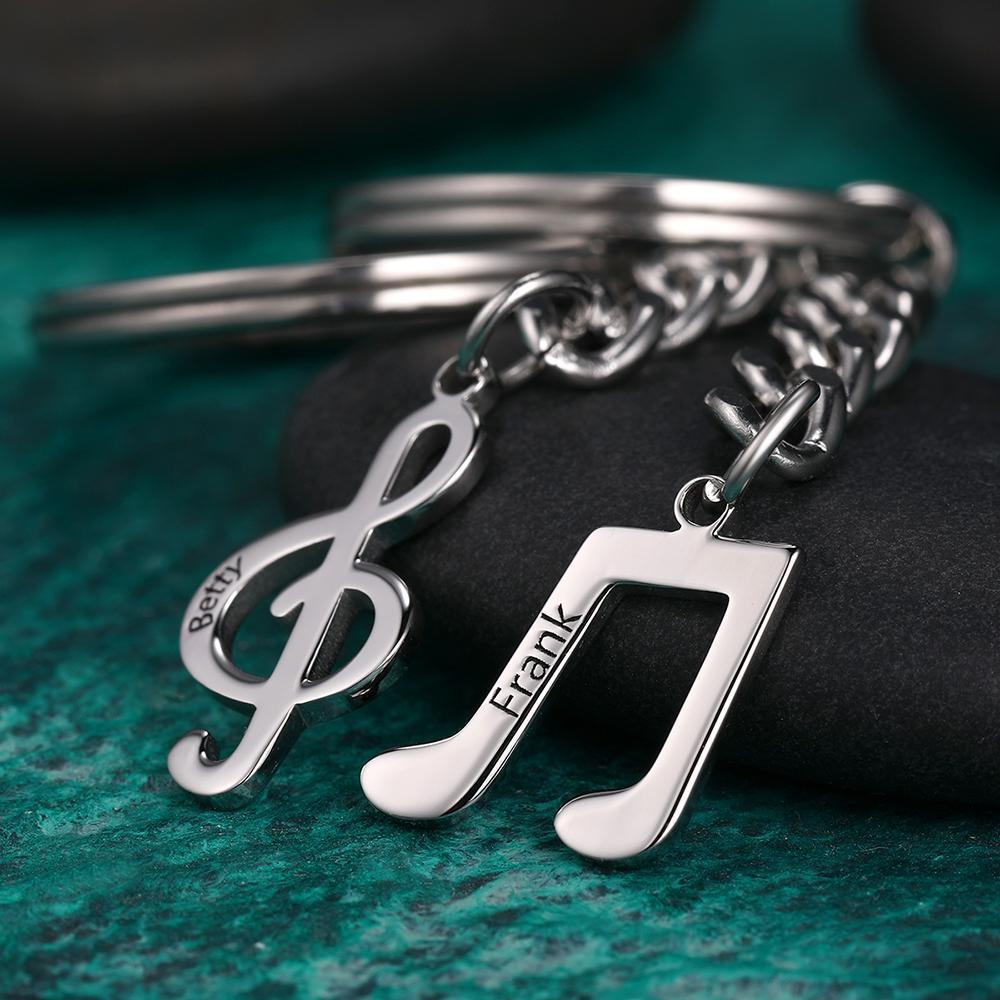 Custom Engraved Name Musical Note Puzzle Couple Keychain Set