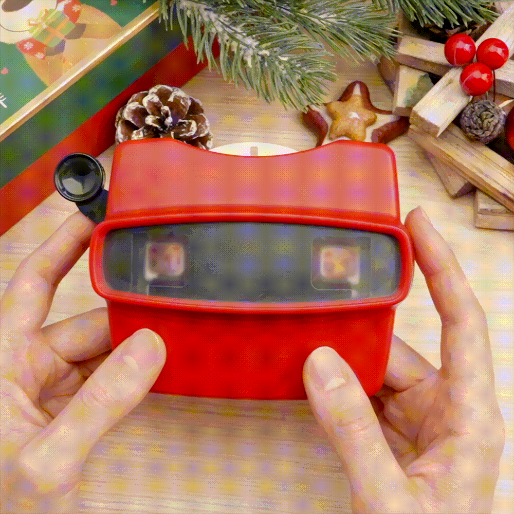 Custom 3D Viewfinder and Reel – Personalized Christmas Gift with your own photos Text and Photo Viewer Multiple Films Available Red Viewfinder - auphotoblanket
