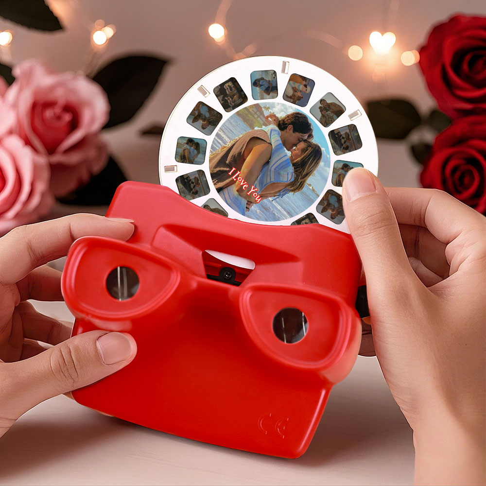 Custom 3D Viewfinder and Reel – Personalized Christmas Gift with your own photos Text and Photo Viewer Multiple Films Available Red Viewfinder