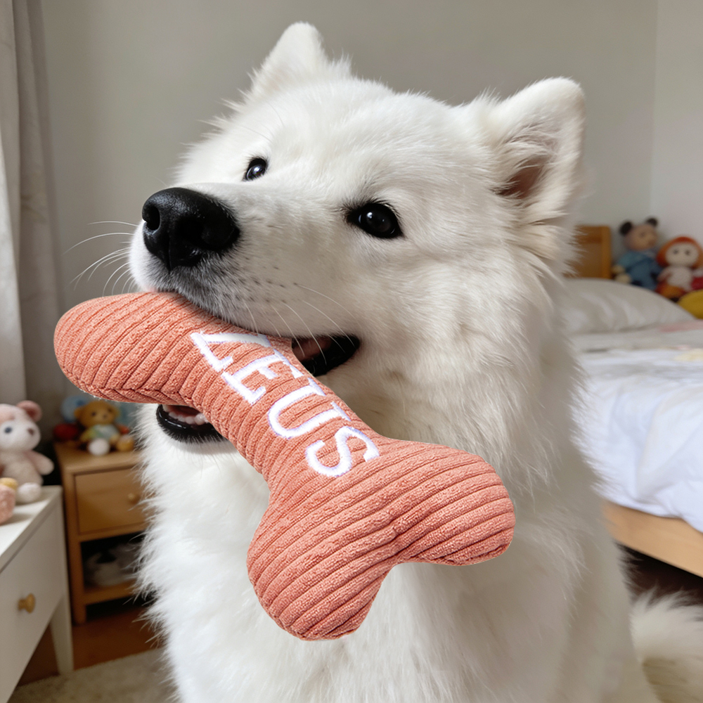 Personalized Dog Bone Toy: Embroidered Wool Blend Puppy Gift - auphotoblanket