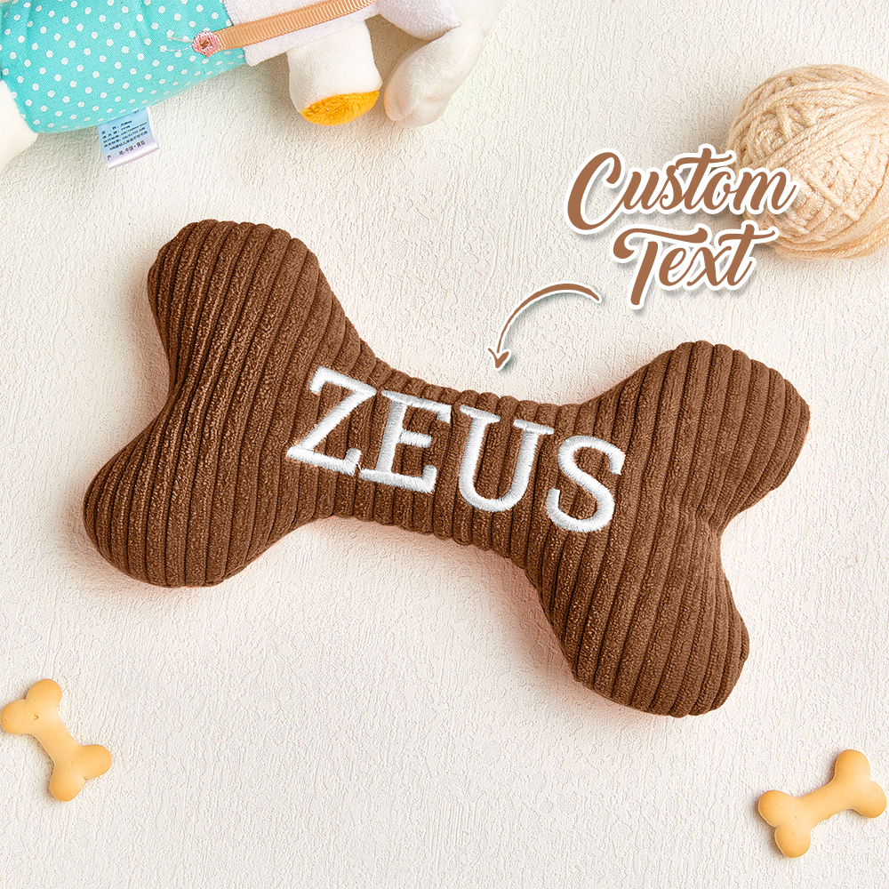 Personalized Dog Bone Toy: Embroidered Wool Blend Puppy Gift - auphotoblanket