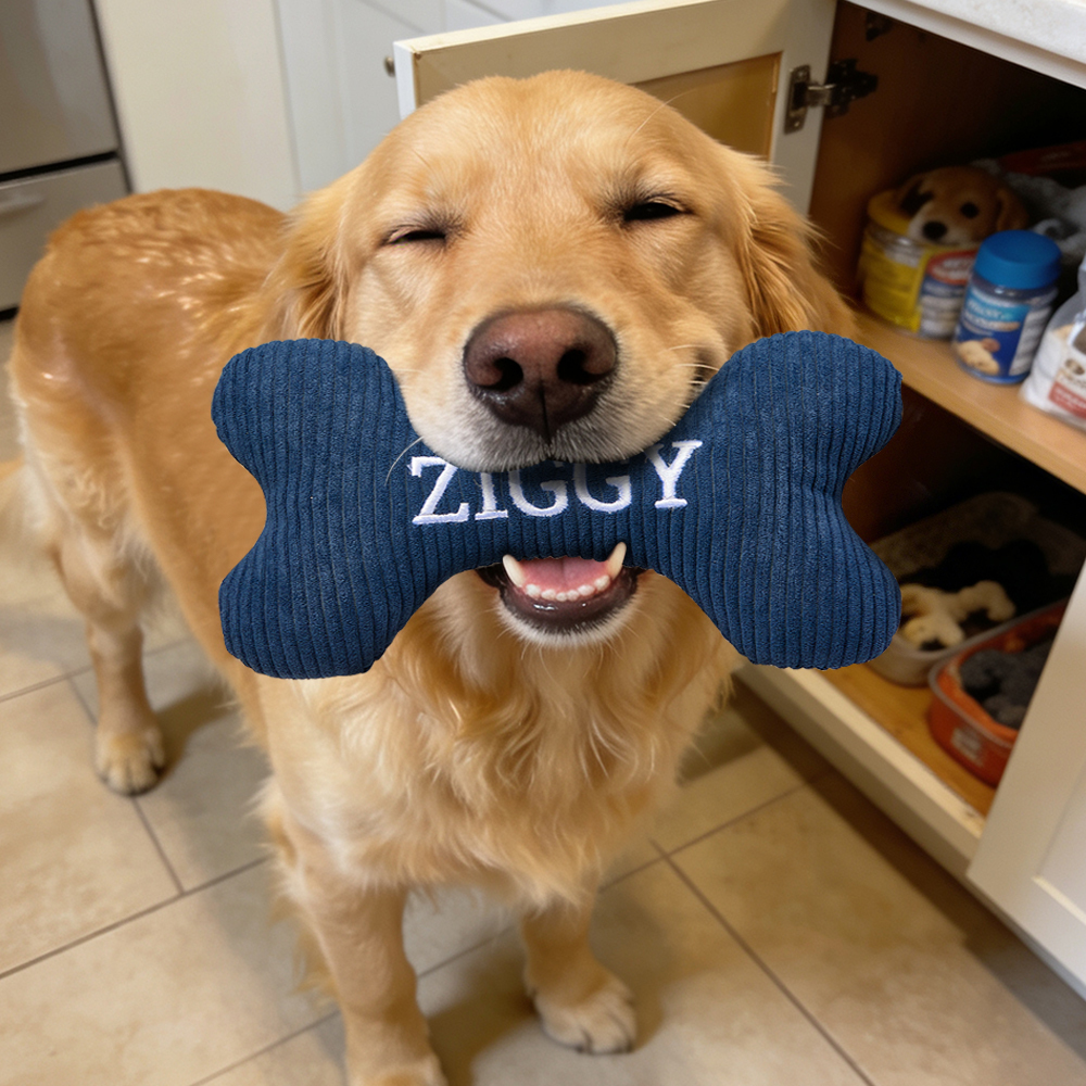 Personalized Dog Bone Toy: Embroidered Wool Blend Puppy Gift - auphotoblanket