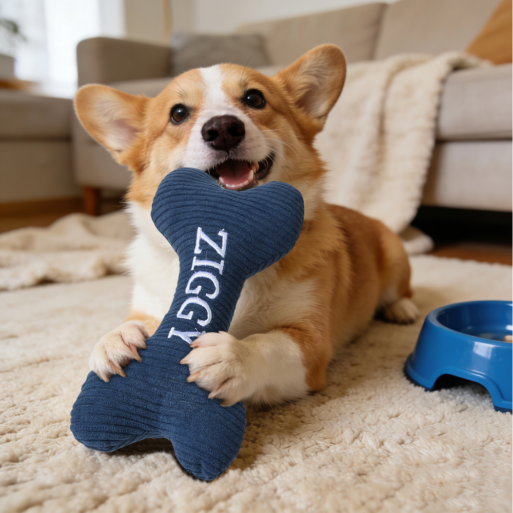 Personalized Dog Bone Toy: Embroidered Wool Blend Puppy Gift - auphotoblanket