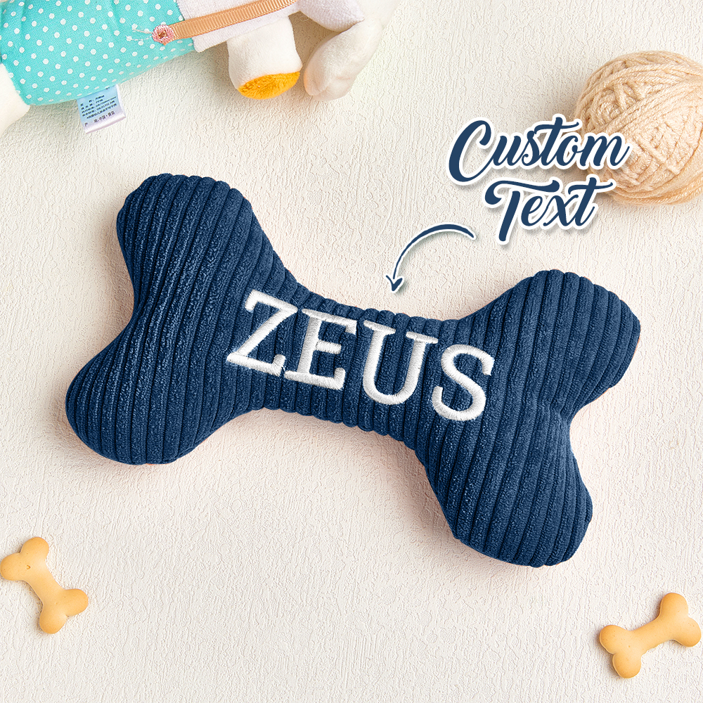 Personalized Dog Bone Toy: Embroidered Wool Blend Puppy Gift - auphotoblanket