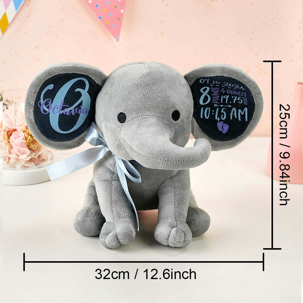 Personalized Elephant Plush Stuffed Animal Birth Announcement Gift for Baby - auphotoblanket