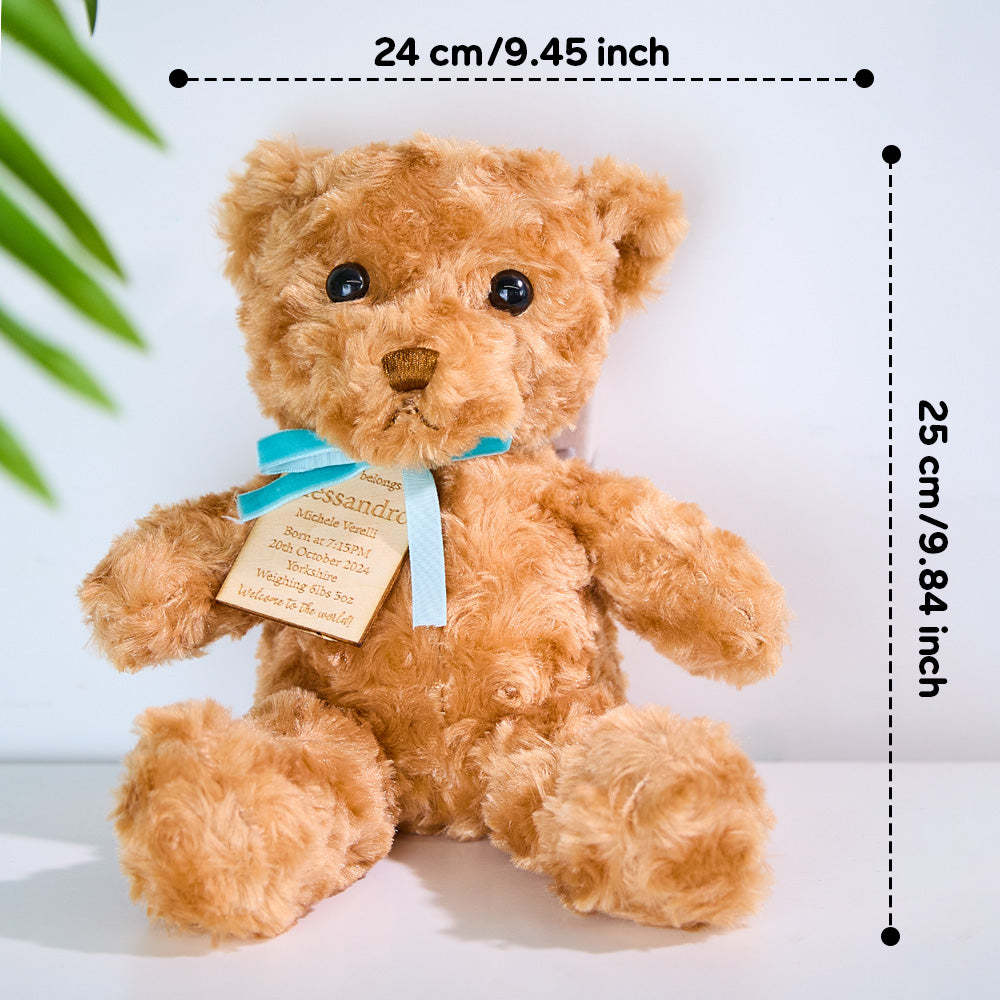 Personalized Bear Plush Birth Stats Stuffed Animal Birth Announcement Gifts - auphotoblanket