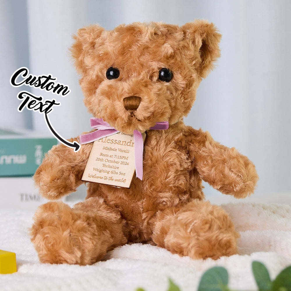 Personalized Bear Plush Birth Stats Stuffed Animal Birth Announcement Gifts - auphotoblanket