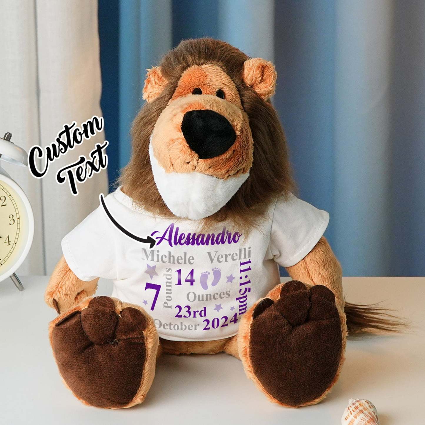 Personalized Animal Plush Stuffed Toy Birth Announcement Custom Photo Text Gift for Baby Shower - auphotoblanket