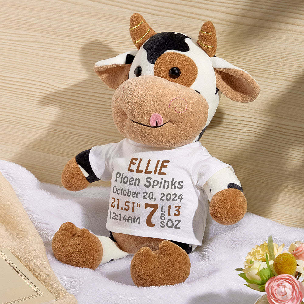 Personalized Cow Plush Stuffed Toy Birth Announcement Gift for Baby Shower - auphotoblanket