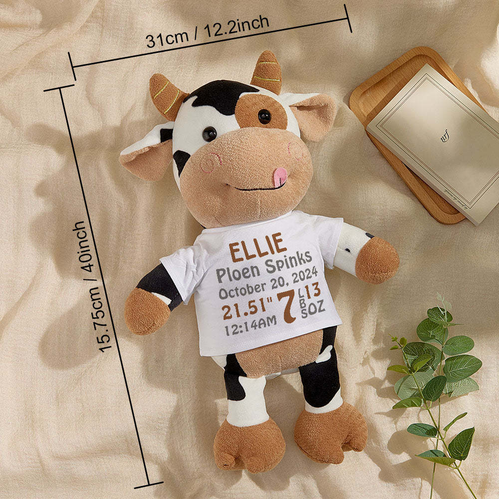Personalized Cow Plush Stuffed Toy Birth Announcement Gift for Baby Shower - auphotoblanket