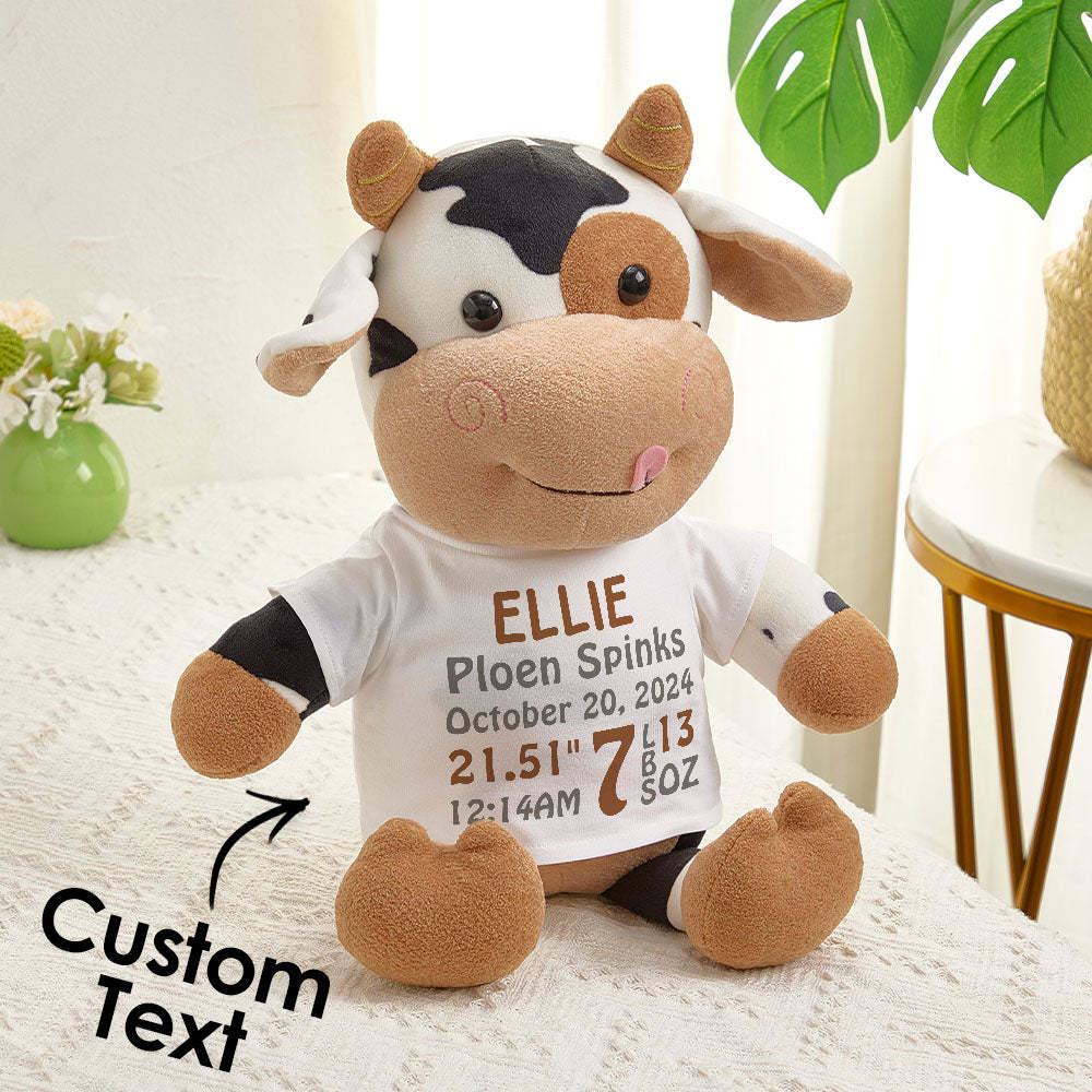 Personalized Cow Plush Stuffed Toy Birth Announcement Gift for Baby Shower - auphotoblanket