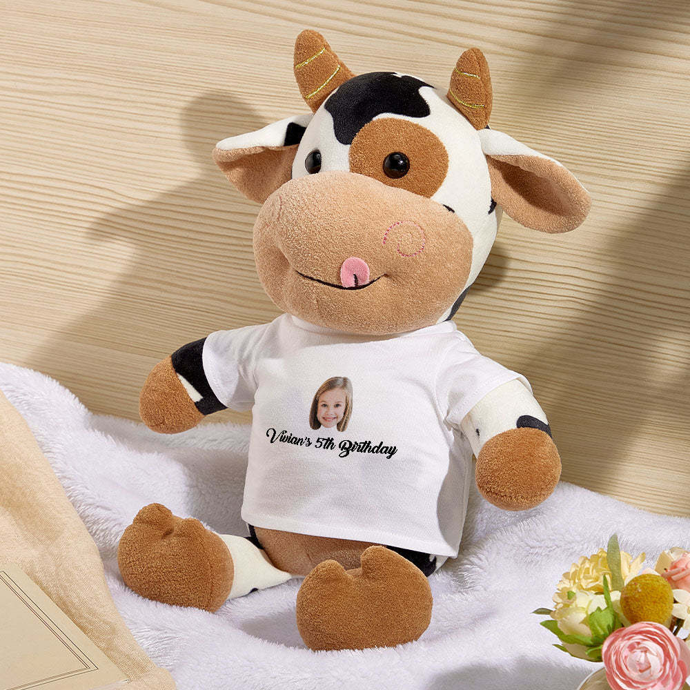 Personalized Cow Plush Stuffed Toy with Custom Text and Face Gift for Kids - auphotoblanket