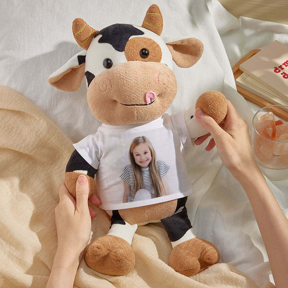Personalized Cow Plush Stuffed Toy with Photo Gift for Kids - auphotoblanket