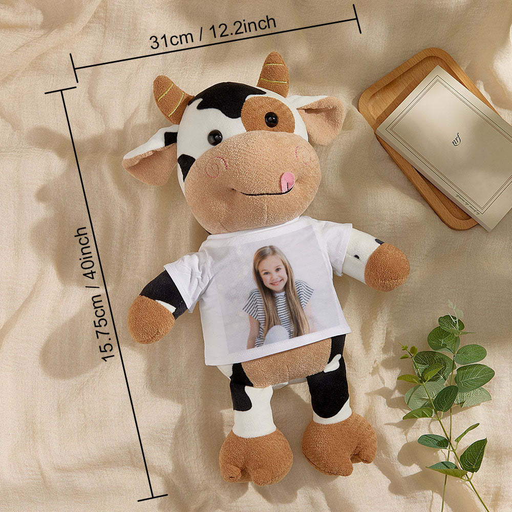Personalized Cow Plush Stuffed Toy with Photo Gift for Kids - auphotoblanket