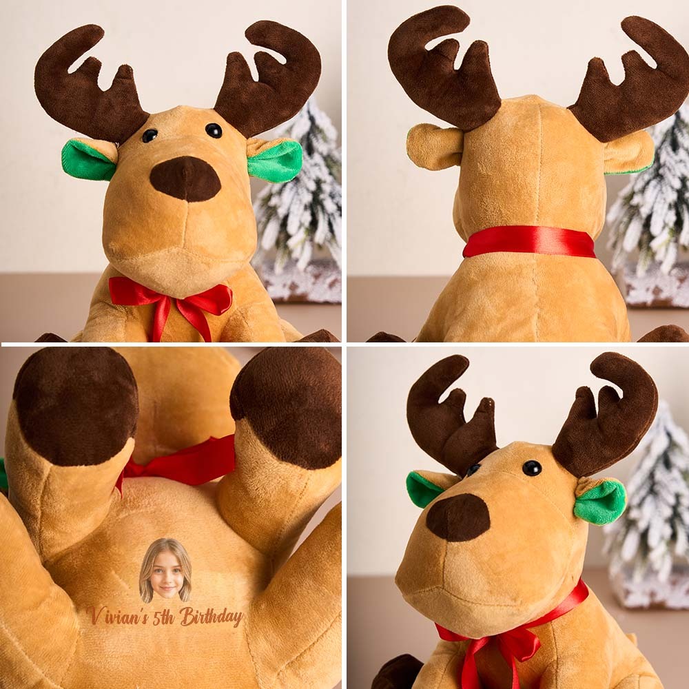 Personalized Moose Plush Stuffed Toy with Custom Text and Face Gift for Kids - auphotoblanket
