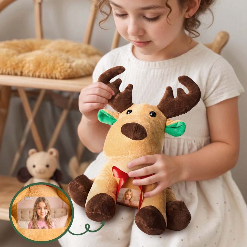 Personalized Moose Plush Stuffed Toy with Photo Gift for Kids - auphotoblanket