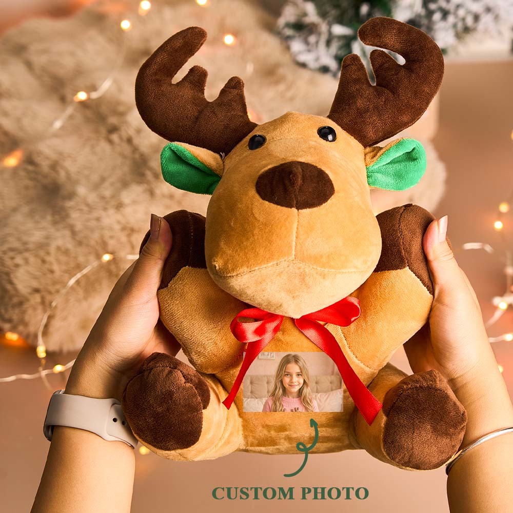 Personalized Moose Plush Stuffed Toy with Photo Gift for Kids - auphotoblanket