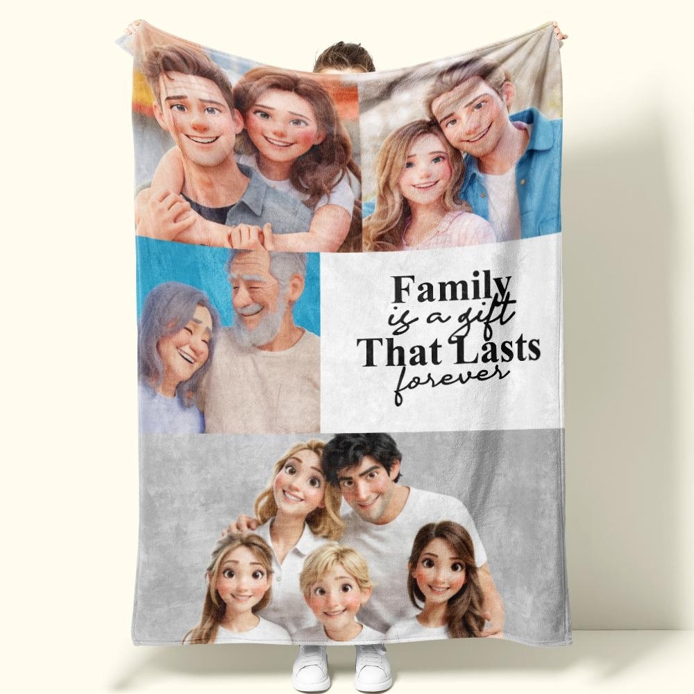 Personalized Mother's Day Blanket with Cartoon Family Photos & Quote - auphotoblanket