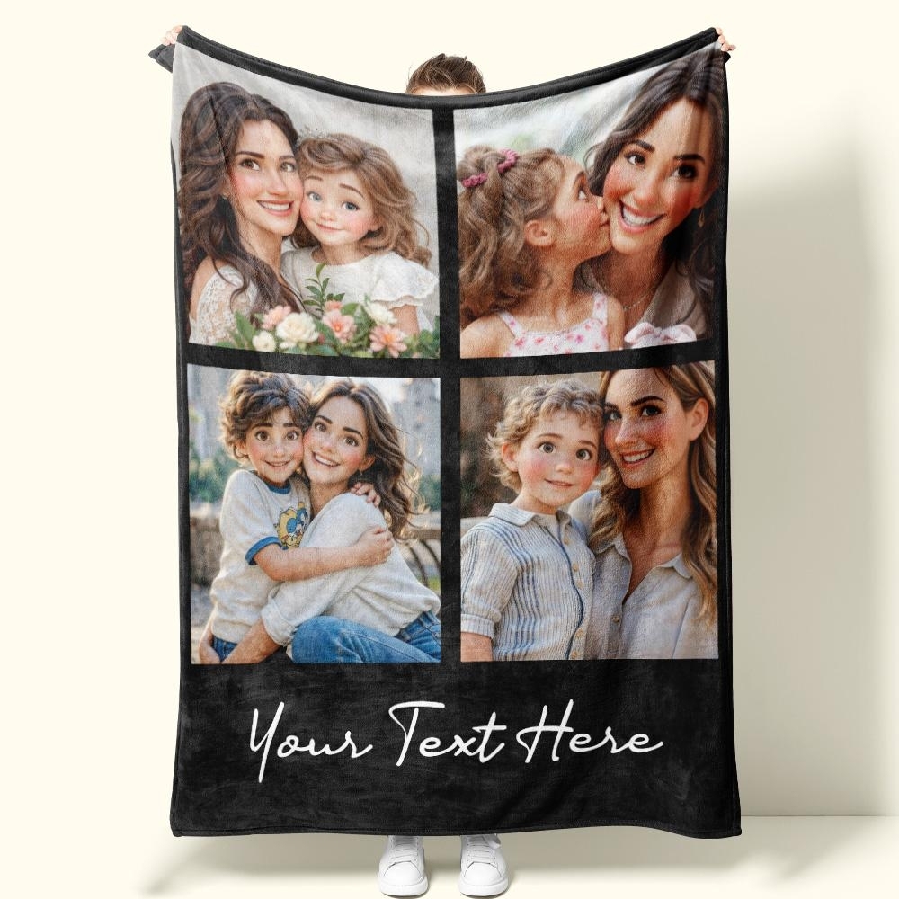 Custom Cartoon Photo Blanket for Mom - Personalized Mother's Day Gift - auphotoblanket