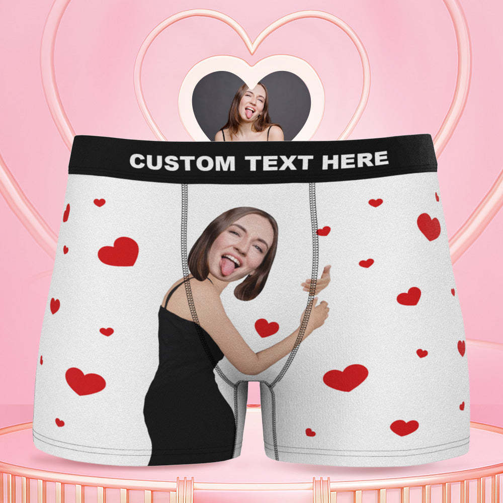 Men's Custom Face Boxers Hug My Dear with Heart 3D Online Preview - auphotoblanket