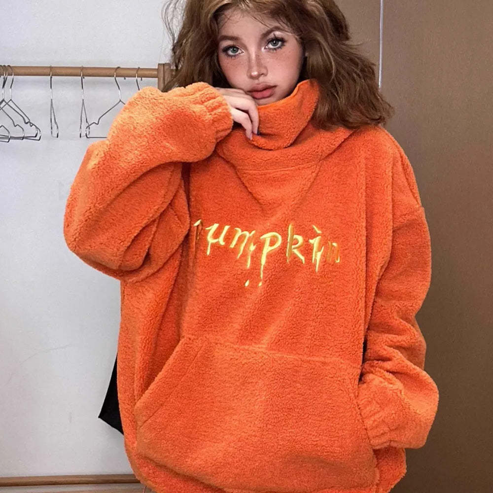 Cute Spooky Halloween Pumpkin Hoodie for Women Fuzzy Fleece Pullover - auphotoblanket