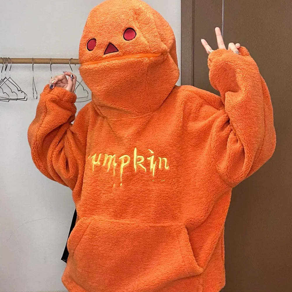 Cute Spooky Halloween Pumpkin Hoodie for Women Fuzzy Fleece Pullover - auphotoblanket